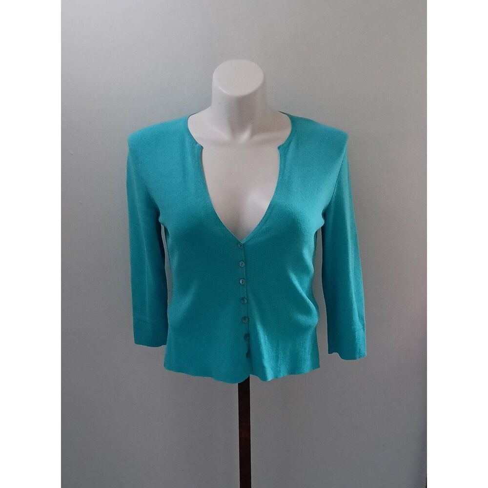 Talbots Petites Teal Button Front Cardigan 3/4 Sleeve Size PM